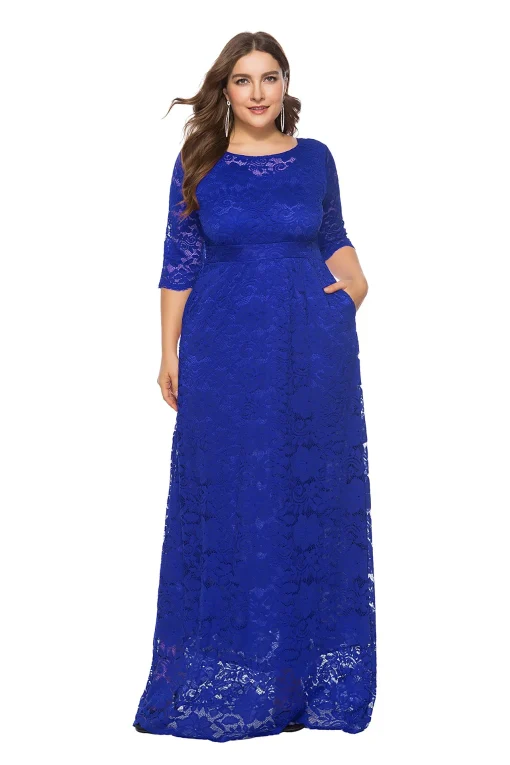 Maxi Elegance: Plus Size Lace Perspective Dress, High Waist - Image 2