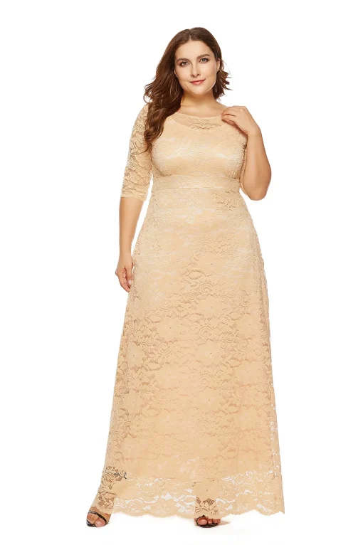 Maxi Elegance: Plus Size Lace Perspective Dress, High Waist - Image 3