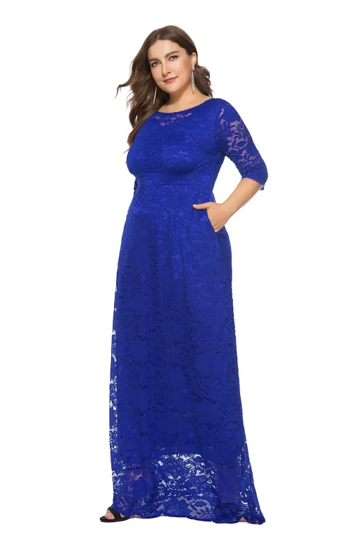 Maxi Elegance: Plus Size Lace Perspective Dress, High Waist - Image 4