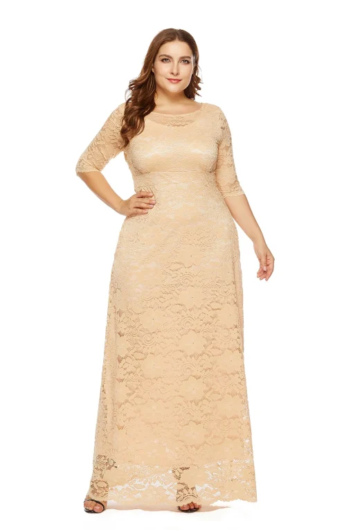 Maxi Elegance: Plus Size Lace Perspective Dress, High Waist