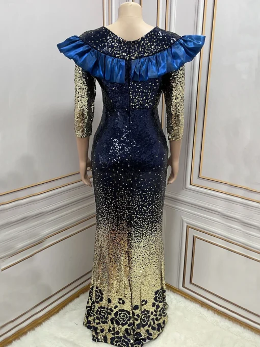 African Luxury Sequin Evening Dress, Elegant Muslim Wedding Gown for Women - Image 4