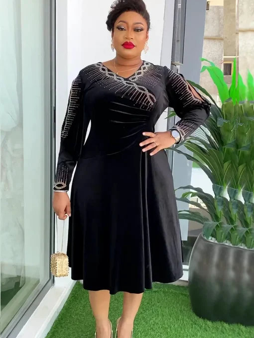 Elegant Plus Size Ankara Velvet Dress - Image 2