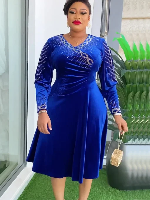 Elegant Plus Size Ankara Velvet Dress - Image 3