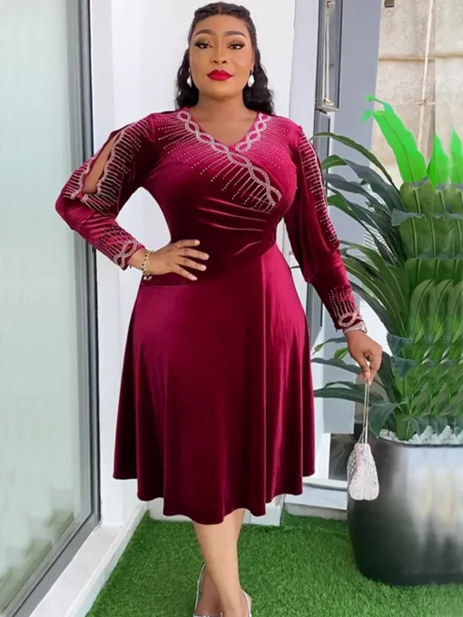 Elegant Plus Size Ankara Velvet Dress - Image 4