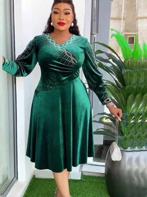 Elegant Plus Size Ankara Velvet Dress