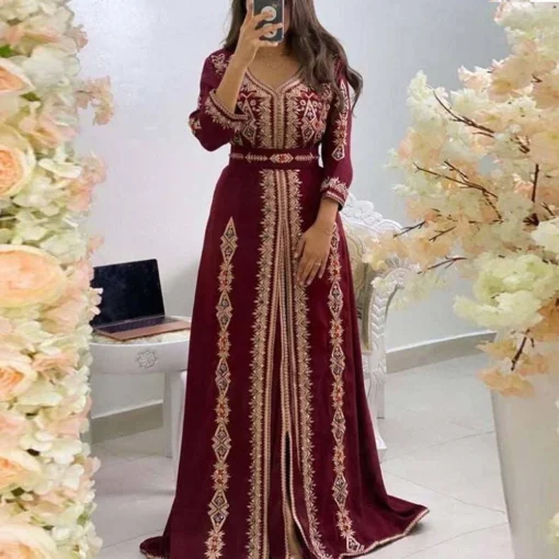 Luxurious Beaded Kaftan Dress - Elegant Long Sleeve Abaya