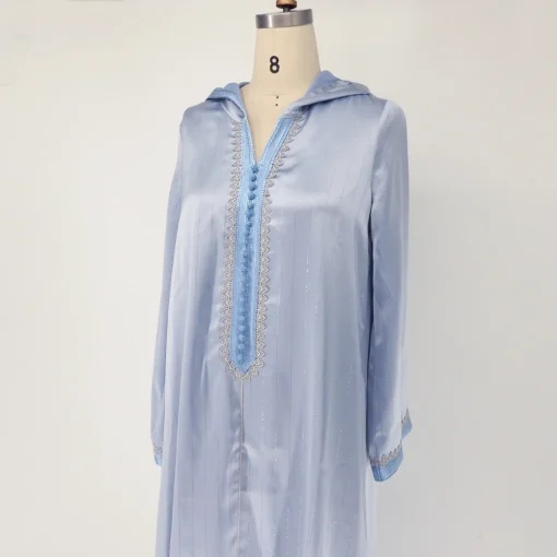 Loose Muslin Abaya with Long Sleeves and Hat - Fashionable - Image 4