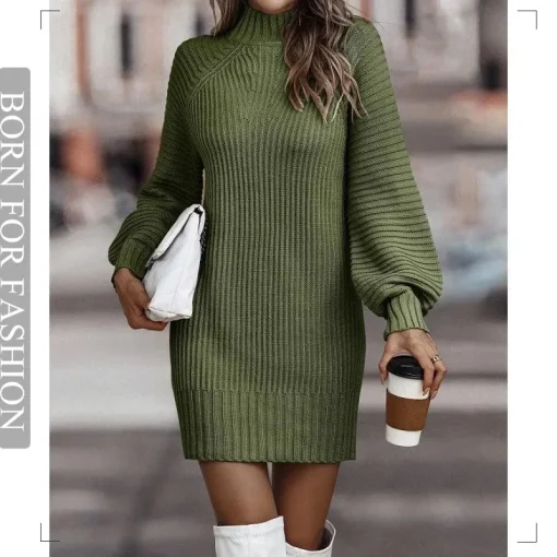 Vintage Turtleneck Knitted Dress: New Arrival, Winter Chic, Mini Sweater - Image 2