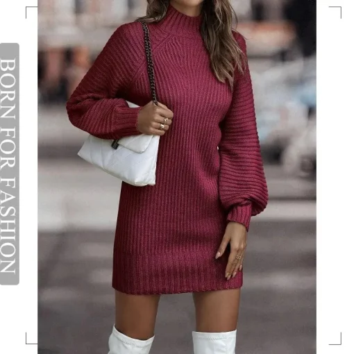 Vintage Turtleneck Knitted Dress: New Arrival, Winter Chic, Mini Sweater - Image 3