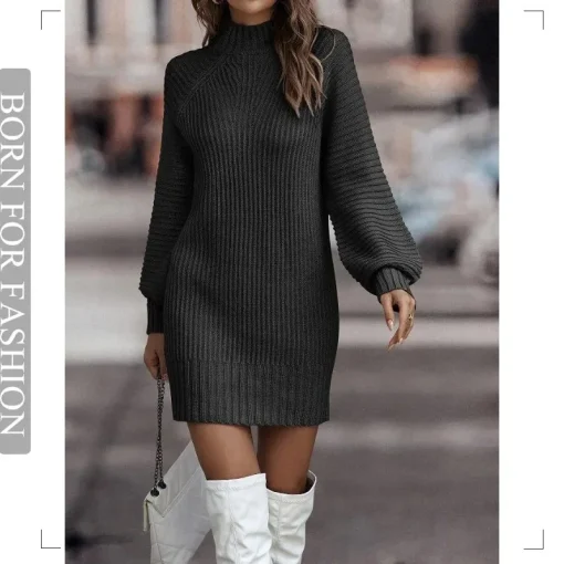 Vintage Turtleneck Knitted Dress: New Arrival, Winter Chic, Mini Sweater - Image 4