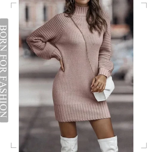 Vintage Turtleneck Knitted Dress: New Arrival, Winter Chic, Mini Sweater