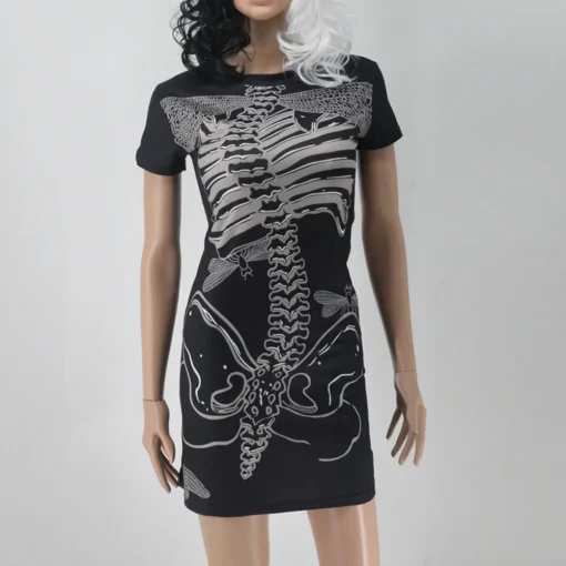 Gothic Style Slim Tank Dress with Skull Printing - Retro Fashion - Image 3