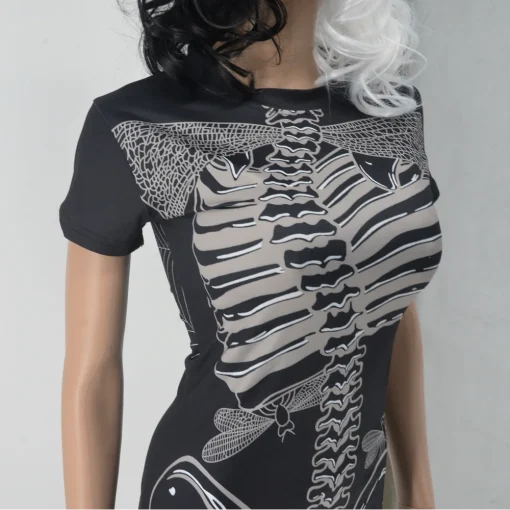 Gothic Style Slim Tank Dress with Skull Printing - Retro Fashion - Image 4