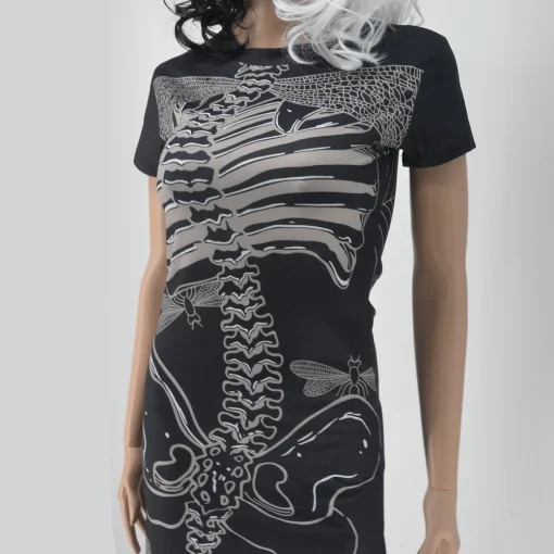 Gothic Style Slim Tank Dress with Skull Printing - Retro Fashion - Image 5