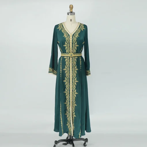 Maxi Dress Kaftan: Floral Embroidered Muslim Fashion Abaya - Image 3