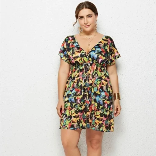 Bohemian Mini Dress: Plus Size, V-Neck, Backless Fashion - Image 2