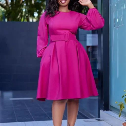 African A-line Office Dress: Elegant, High Waist, Plus Size - Image 2