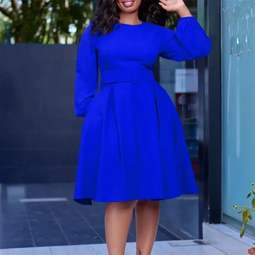 African A-line Office Dress: Elegant, High Waist, Plus Size - Image 3