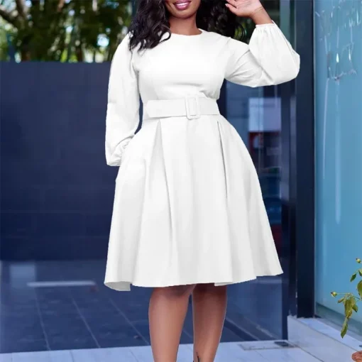 African A-line Office Dress: Elegant, High Waist, Plus Size - Image 4