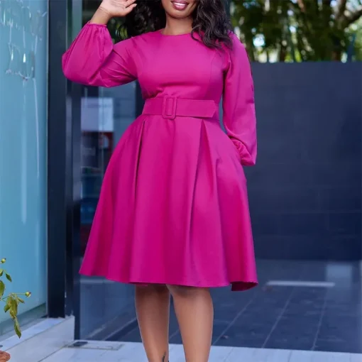 African A-line Office Dress: Elegant, High Waist, Plus Size - Image 5