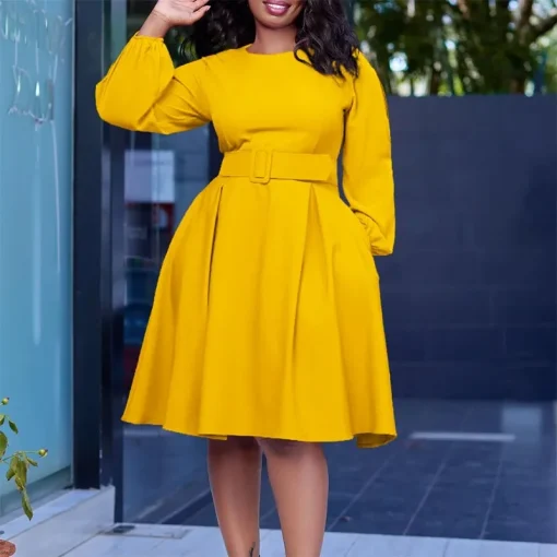 African A-line Office Dress: Elegant, High Waist, Plus Size - Image 6