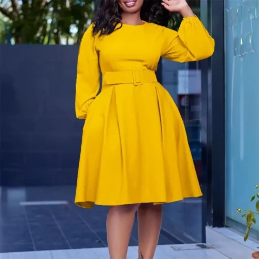 African A-line Office Dress: Elegant, High Waist, Plus Size