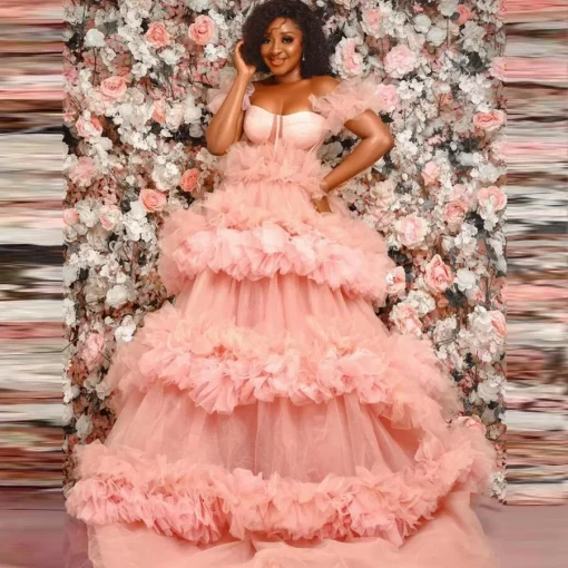 Pink Sweetheart Tulle Dress: Ruffles, Floor Length, Formal Gown - Image 2