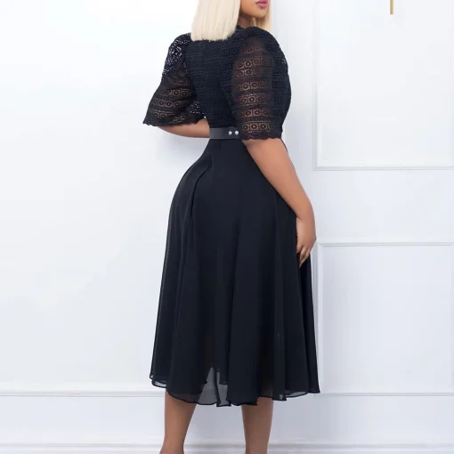 Fashionable Plus Size A-line Dress with Beaded Belt Detail - Image 4