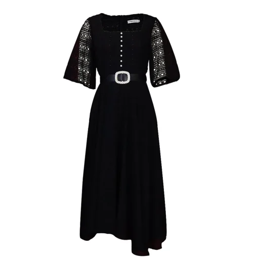 Fashionable Plus Size A-line Dress with Beaded Belt Detail - Image 6