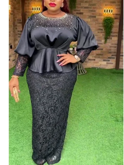 Plus Size Ankara Lace Party Dress - Image 4