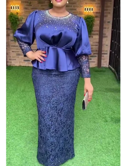 Plus Size Ankara Lace Party Dress