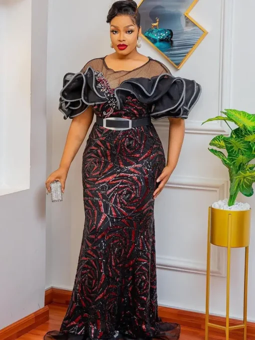 African Party Dresses - Plus Size Ankara Sequin Gowns - Image 2