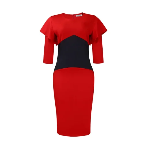 Color Block Plus Size Professional Mid-Length Dress - Image 5