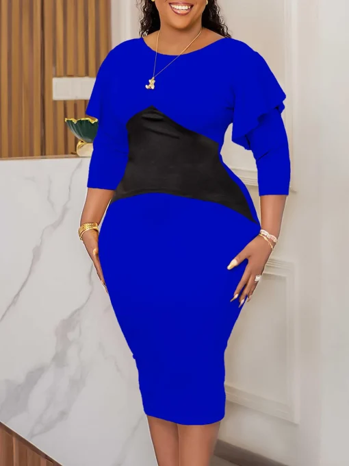 Color Block Plus Size Professional Mid-Length Dress