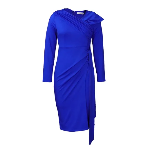 Chic Plus Size Autumn/Winter Solid Color Pleated Pencil Dress - Image 4