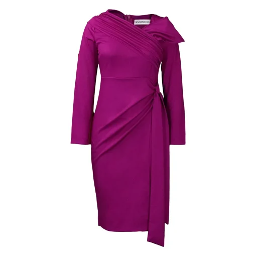 Chic Plus Size Autumn/Winter Solid Color Pleated Pencil Dress - Image 6