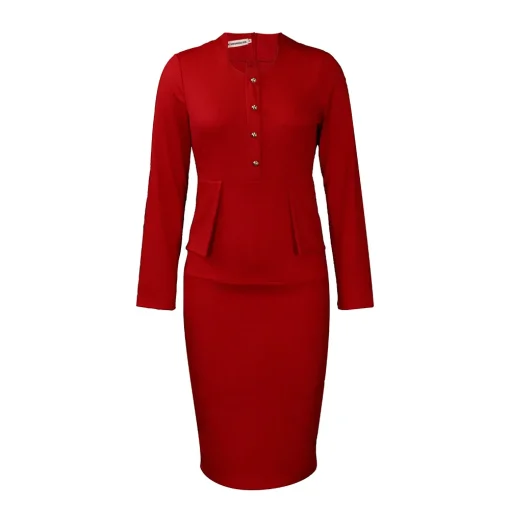 V-Neck Plus Size Slim Pencil Dress - Autumn/Winter Chic Style - Image 6