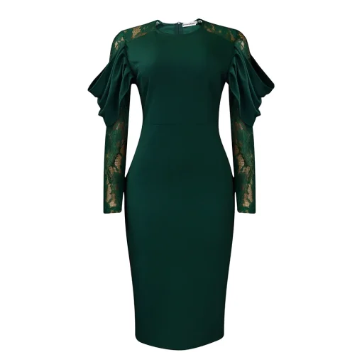 Elegant Lace Splicing Plus Size Women's Autumn Dress - Image 4