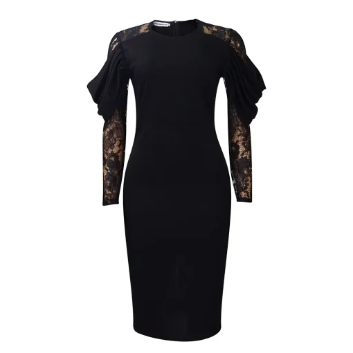 Elegant Lace Splicing Plus Size Women's Autumn Dress - Image 6