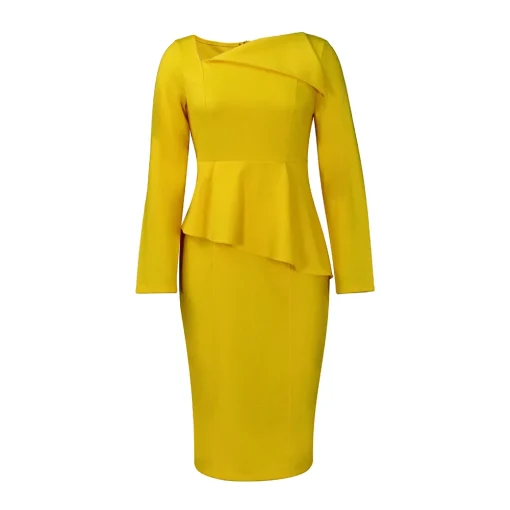 Autumn Plus Size Solid Color Dress - Diagonal Neck Elegance - Image 4