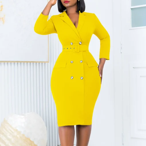 Plus Size V-Neck Bodycon Dress – Long Sleeve OL Fashion - Image 3