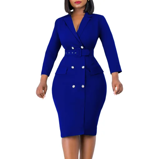 Plus Size V-Neck Bodycon Dress – Long Sleeve OL Fashion - Image 5