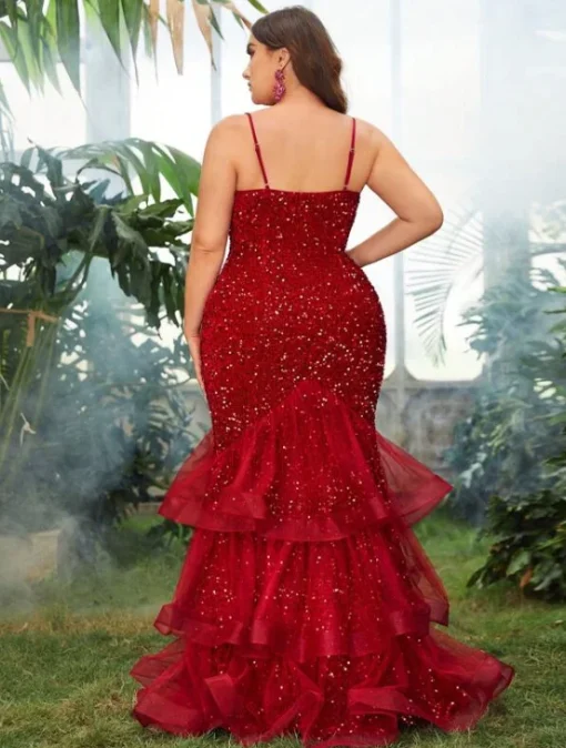 Sequined Mesh Plus Size Evening Party Dress - Elegant Sleeveless - Image 2