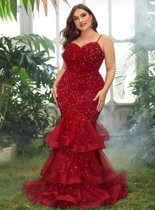 Sequined Mesh Plus Size Evening Party Dress - Elegant Sleeveless - Image 3