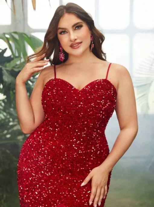 Sequined Mesh Plus Size Evening Party Dress - Elegant Sleeveless - Image 4