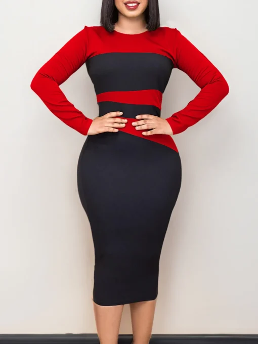 Elegant Color Block Plus Size Evening Dress: High Waist Chic - Image 2