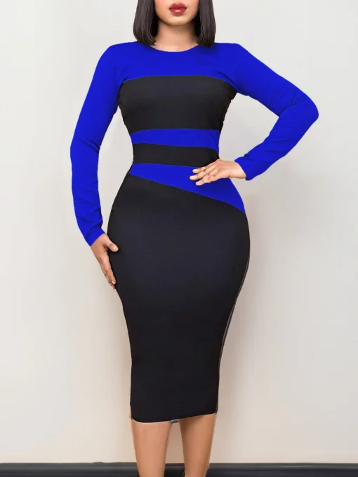 Elegant Color Block Plus Size Evening Dress: High Waist Chic - Image 3