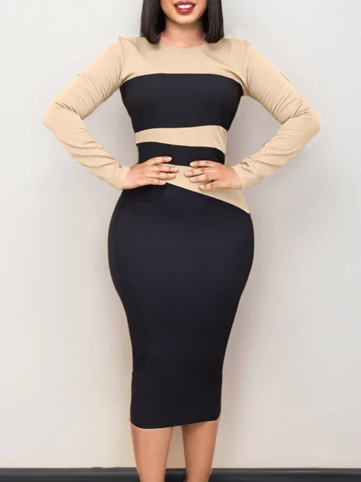 Elegant Color Block Plus Size Evening Dress: High Waist Chic - Image 4