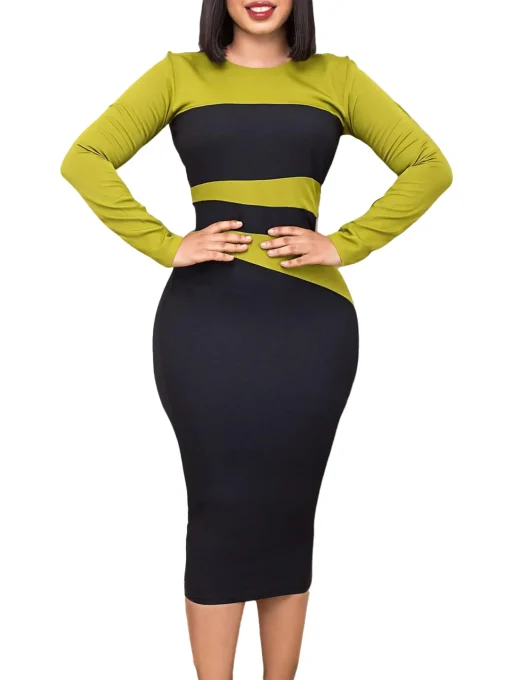 Elegant Color Block Plus Size Evening Dress: High Waist Chic - Image 5