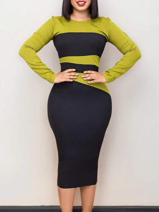 Elegant Color Block Plus Size Evening Dress: High Waist Chic